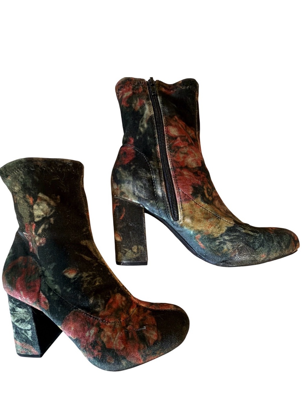 MIA Floral Velvet Ankle Boots in Black Multi
